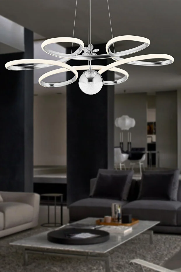 Papatya Kumandalı Gümüş 3 Renk Ledli Modern Led Avize